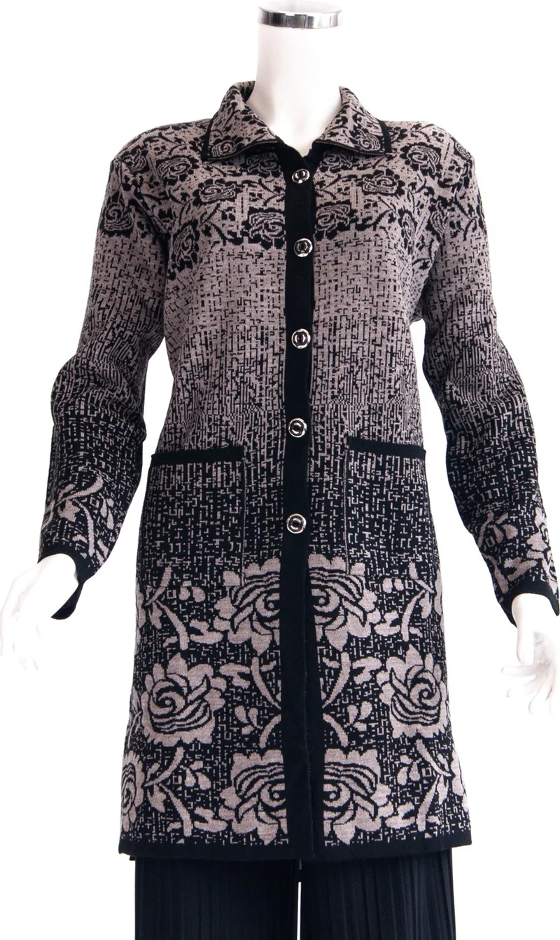 اوبلاند Women's Mother Boutique Cardigan Knitwear Button Down Pocket Rose Time Motif Casual Cut Woolen Fabric