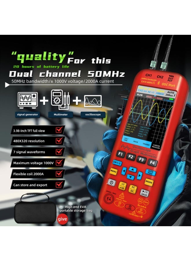BSIDE O9 Handheld Oscilloscope Multimeter Digital Multimeter + Function Signal Generator 4-in-1 Dual Channel 50MHZ*2 250MS/s Graphic Meter - Image 2