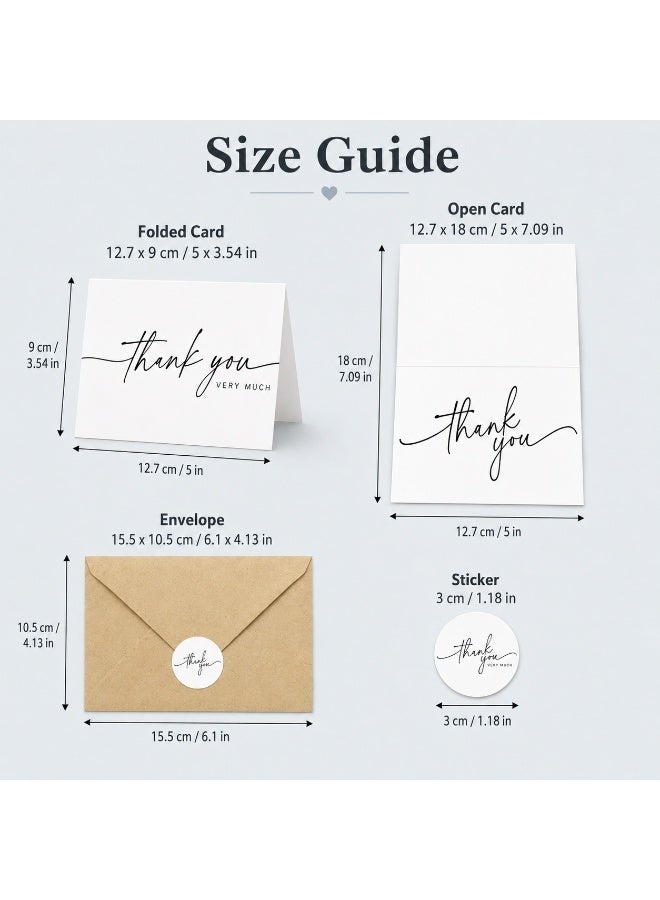 SRLIWHITE Thank You Cards Set, 20 Folded Greeting Cards, 2 Minimal Designs, Kraft Envelopes, Round Seal Stickers, Blank Inside Notes for Gifts and Small Business Orders (12.7*9 CM) - Image 5