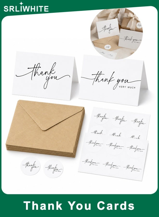 SRLIWHITE Thank You Cards Set, 20 Folded Greeting Cards, 2 Minimal Designs, Kraft Envelopes, Round Seal Stickers, Blank Inside Notes for Gifts and Small Business Orders (12.7*9 CM) - Image 1