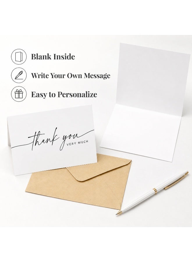 SRLIWHITE Thank You Cards Set, 20 Folded Greeting Cards, 2 Minimal Designs, Kraft Envelopes, Round Seal Stickers, Blank Inside Notes for Gifts and Small Business Orders (12.7*9 CM) - Image 2