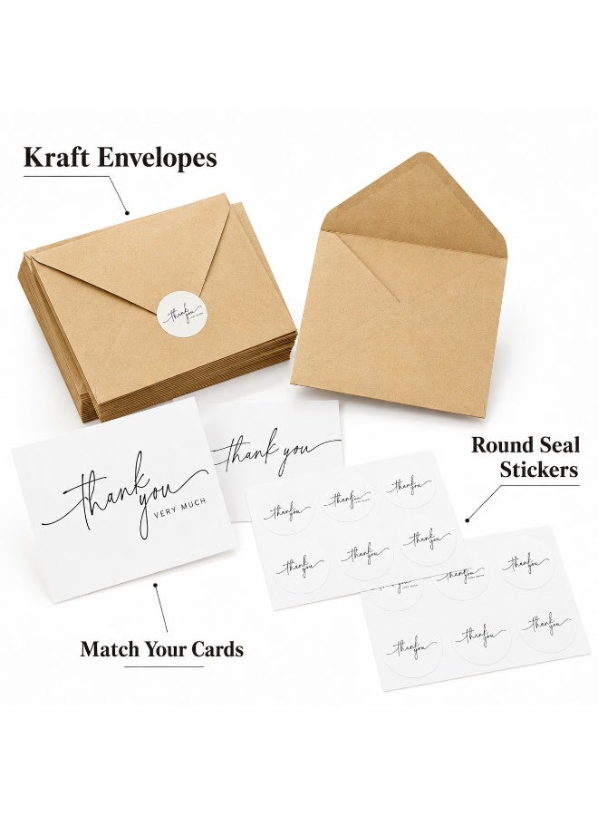 SRLIWHITE Thank You Cards Set, 20 Folded Greeting Cards, 2 Minimal Designs, Kraft Envelopes, Round Seal Stickers, Blank Inside Notes for Gifts and Small Business Orders (12.7*9 CM) - Image 4