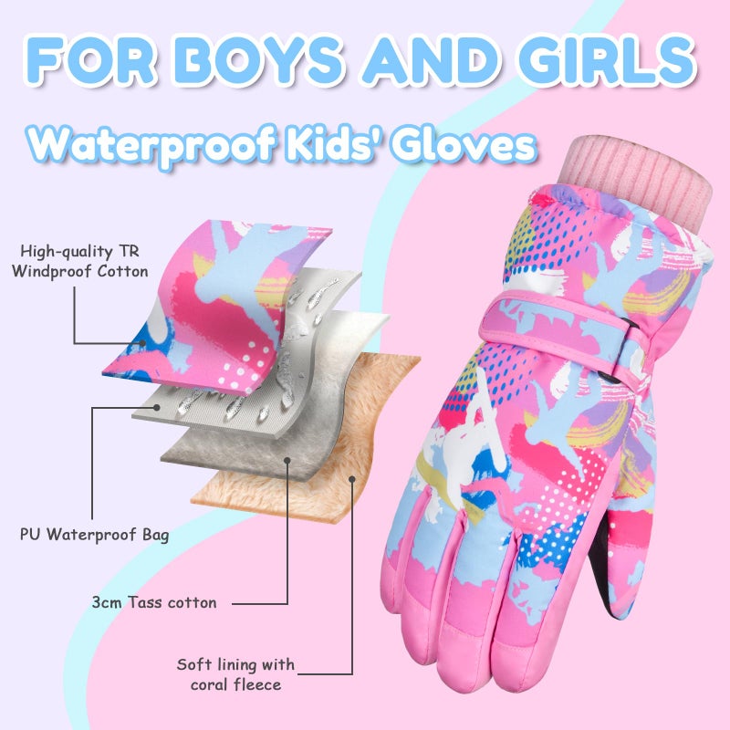 AuSletie Kids Gloves Winter Girls Snow Gloves with Touchscreen Waterproof Ski Winter Gloves Outdoors Warm for Children for 8-15 Years Old - Image 5