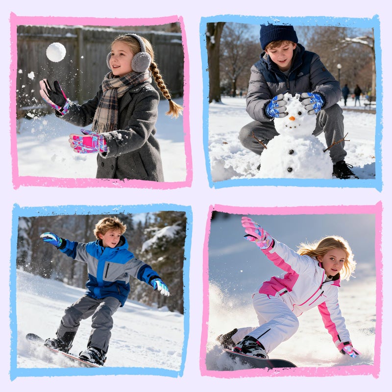 AuSletie Kids Gloves Winter Girls Snow Gloves with Touchscreen Waterproof Ski Winter Gloves Outdoors Warm for Children for 8-15 Years Old - Image 2