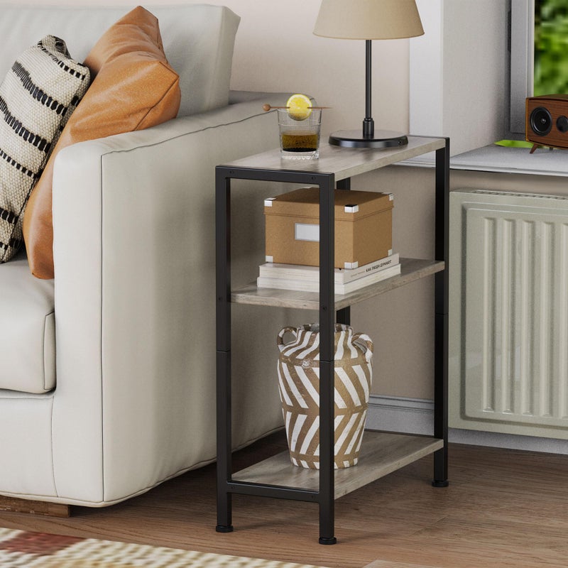 Vantimo 3-Tier Side Table, Small EndTable, Sofa SideTable for Narrow Spaces, Slim EndTable, NightstandTable, Skinny Bedside Table, for Living Room, Bedroom, Office, Greige - Image 3