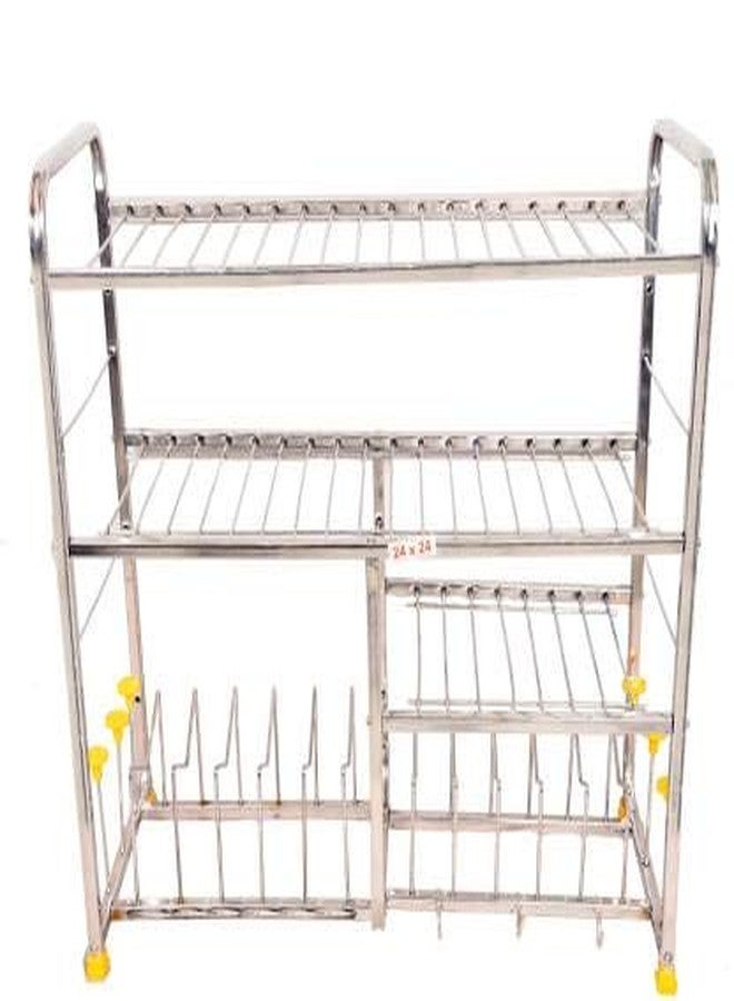 NAVEE Stainless Steel Shelf Wall Mount Kitchen Dish Rack | Plate Cutlery Stand | Kitchen Utensil Rack | Modern Kitchen Storage Rack (4 Shelf (24x24 inch)) - Image 2