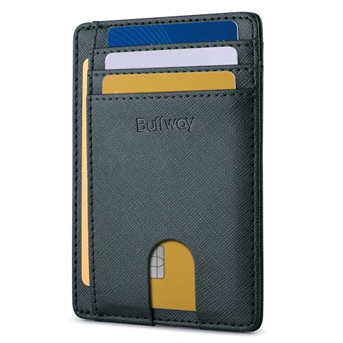 Buffway Slim Minimalist Front Pocket RFID Blocking Leather Wallets for Men and Women - Cross Blackish Green - Image 1