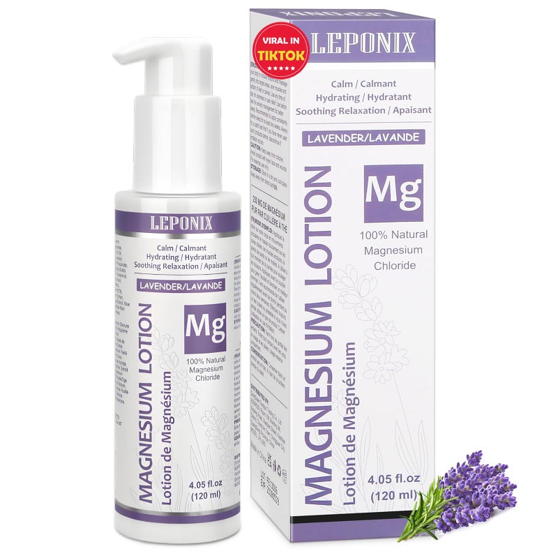LEPONIX Magnesium Lotion for Sleep & Muscle Recovery - Soothing Topical Magnesium Lotion for Leg Cramps, Joint Comfort, Pain Relief - Relaxing Magnesium Body Butter for Men Women Kids (120ml, Lavender) - Image 1