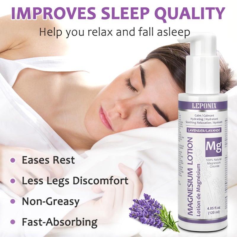 LEPONIX Magnesium Lotion for Sleep & Muscle Recovery - Soothing Topical Magnesium Lotion for Leg Cramps, Joint Comfort, Pain Relief - Relaxing Magnesium Body Butter for Men Women Kids (120ml, Lavender) - Image 3