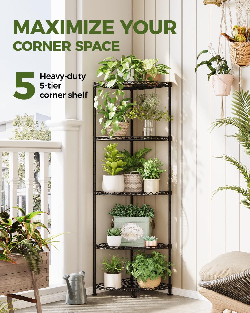 Bamworld Corner Plant Stand Indoor 5 Tier Plant Stands for Multiple Plants Tall Adjustable Plant Shelf for Living Room Balcony Bedroom Patio - Image 2