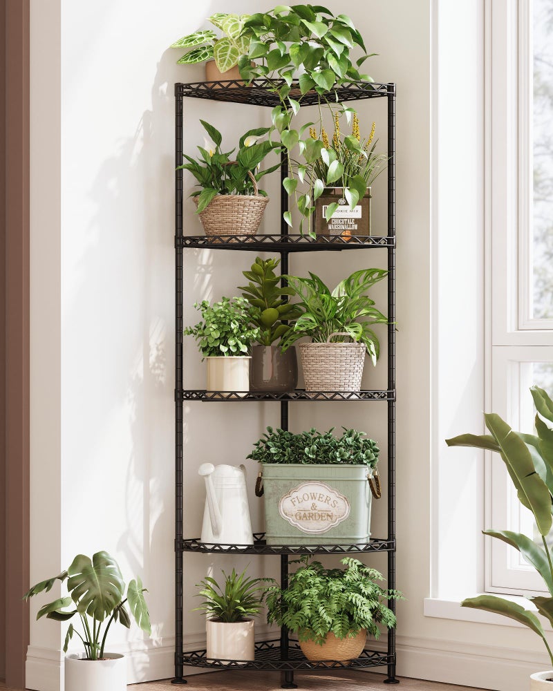 Bamworld Corner Plant Stand Indoor 5 Tier Plant Stands for Multiple Plants Tall Adjustable Plant Shelf for Living Room Balcony Bedroom Patio - Image 1