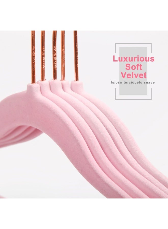 MIZGI MIZGI Premium Kids Velvet Hangers (Pack of 50) with Copper/Rose Gold Hooks, Space Saving Ultra Thin, Non Slip Baby Hangers for Children's Skirt Dress Pants, Clothes Hangers by (Pink)  - Image 4