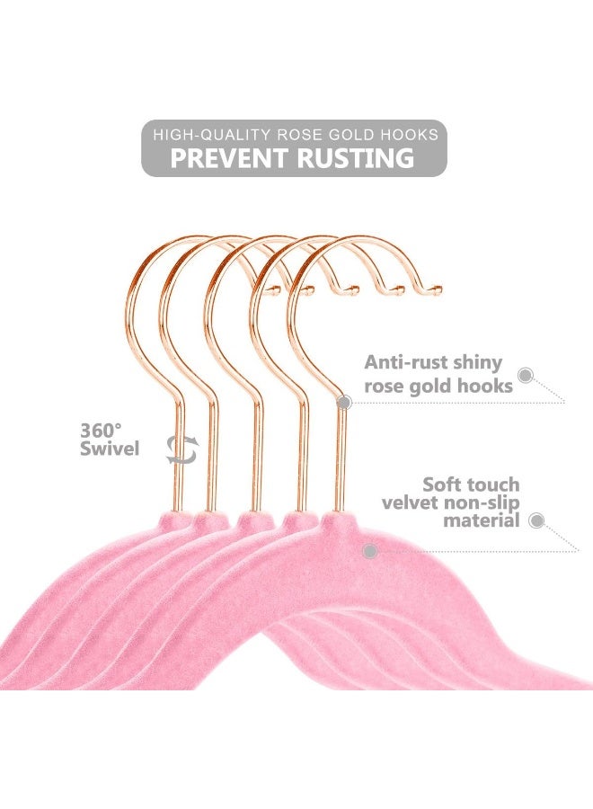 MIZGI MIZGI Premium Kids Velvet Hangers (Pack of 50) with Copper/Rose Gold Hooks, Space Saving Ultra Thin, Non Slip Baby Hangers for Children's Skirt Dress Pants, Clothes Hangers by (Pink)  - Image 3