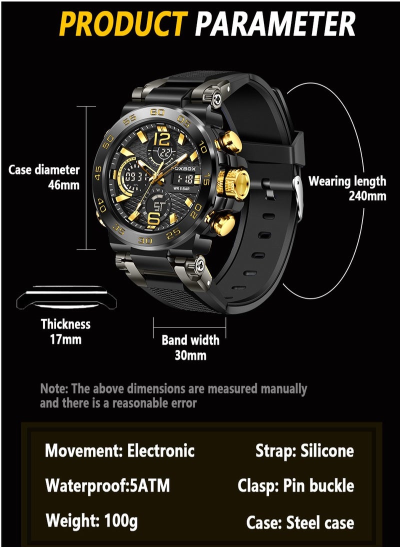 FOXBOX - Men's Luxury LCD Display Wristwatches Waterproof Military Quartz for Men+Box - Image 1