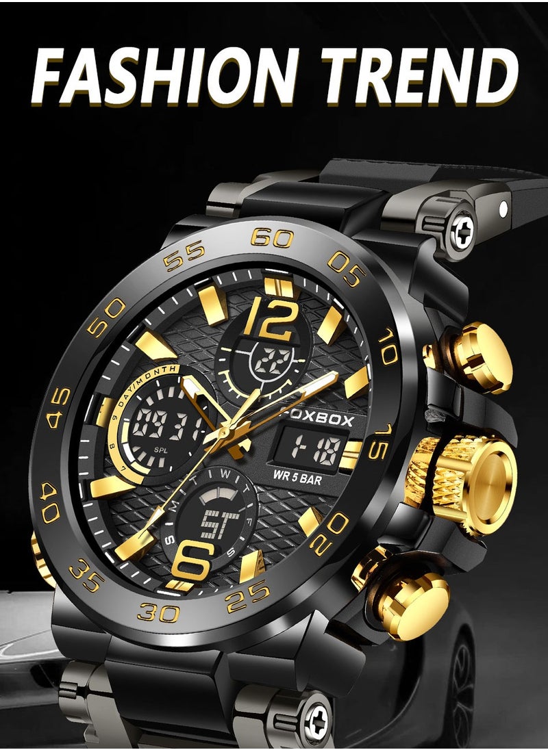 FOXBOX - Men's Luxury LCD Display Wristwatches Waterproof Military Quartz for Men+Box - Image 1