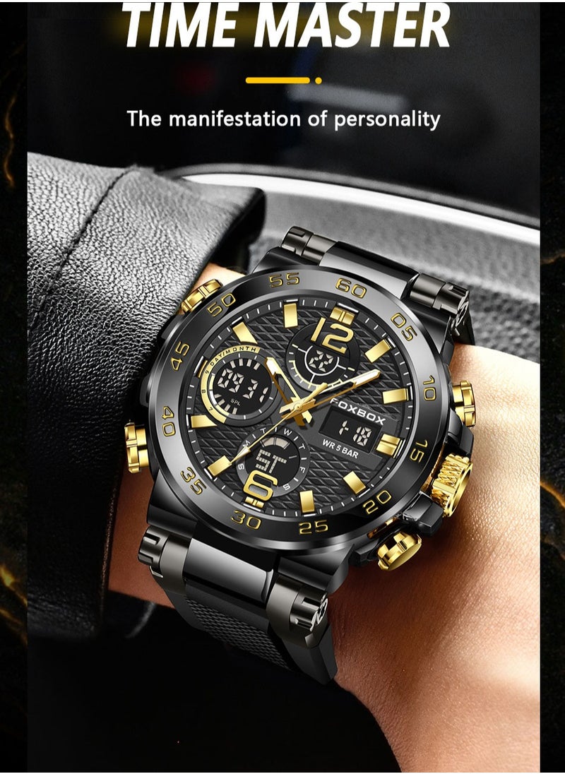FOXBOX - Men's Luxury LCD Display Wristwatches Waterproof Military Quartz for Men+Box - Image 1