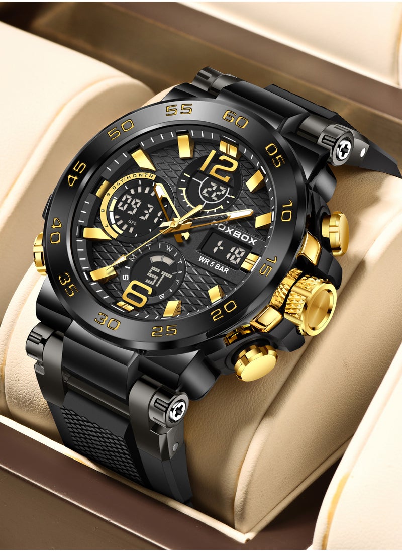 FOXBOX - Men's Luxury LCD Display Wristwatches Waterproof Military Quartz for Men+Box - Image 1