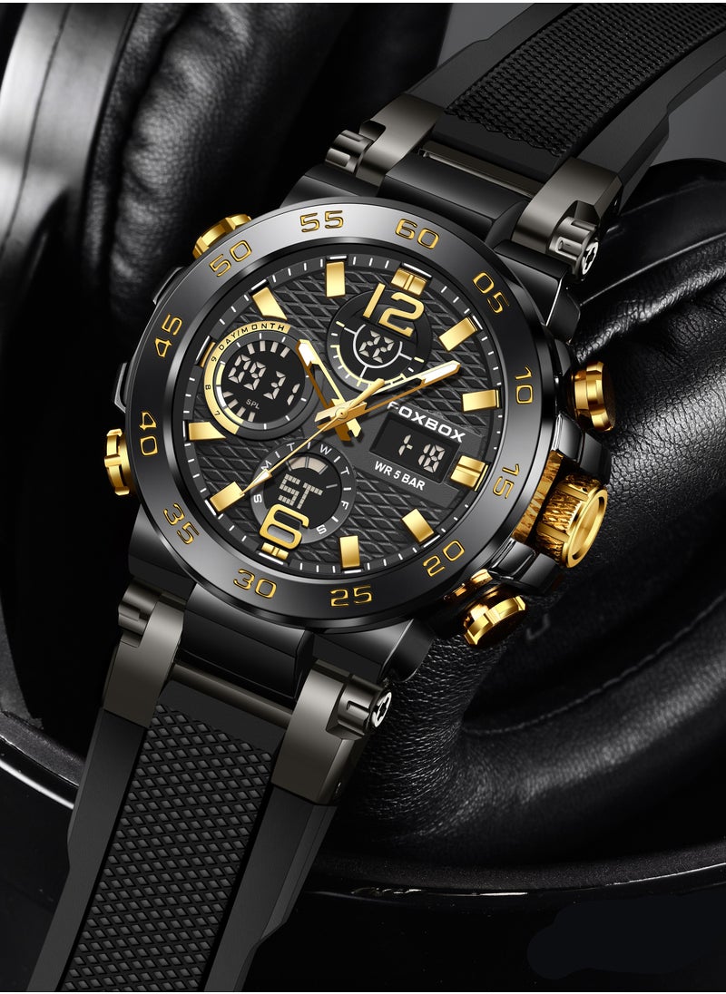 FOXBOX - Men's Luxury LCD Display Wristwatches Waterproof Military Quartz for Men+Box - Image 1