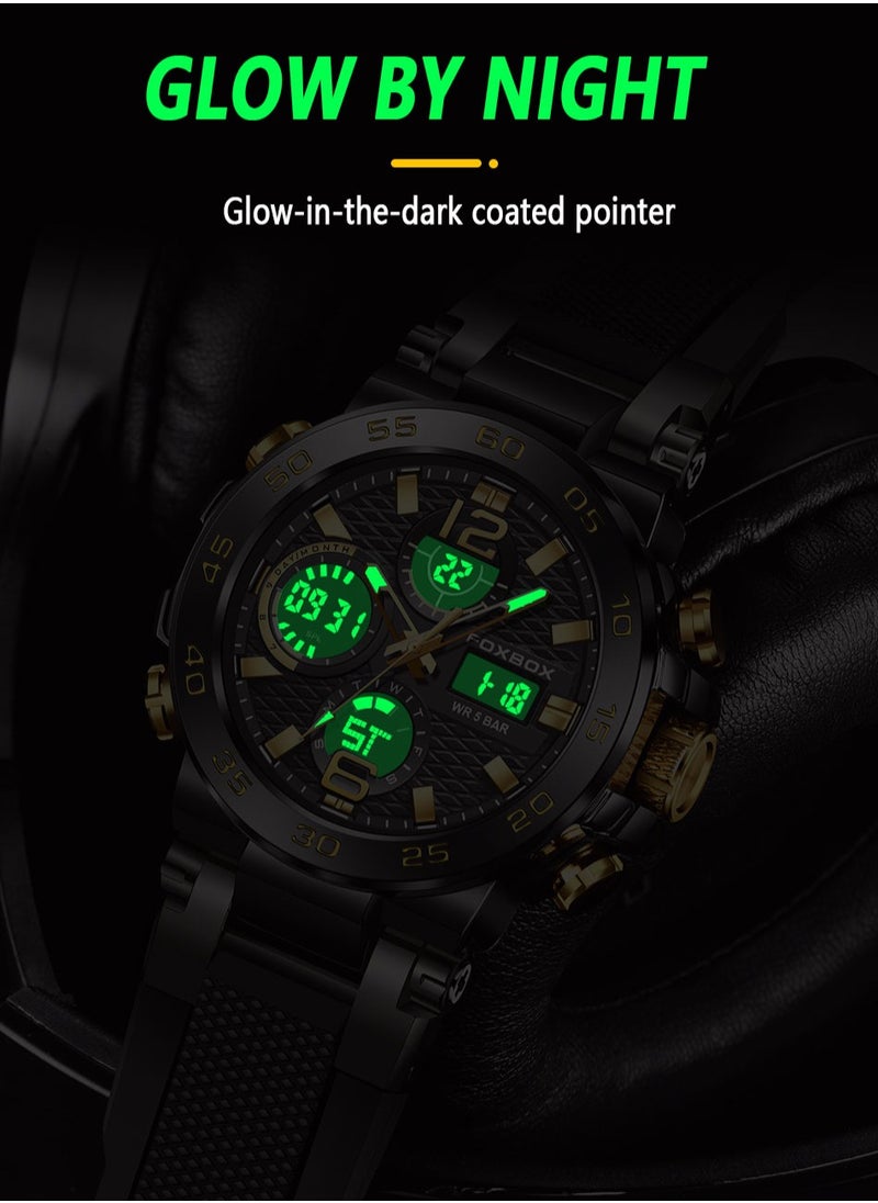 FOXBOX - Men's Luxury LCD Display Wristwatches Waterproof Military Quartz for Men+Box - Image 1
