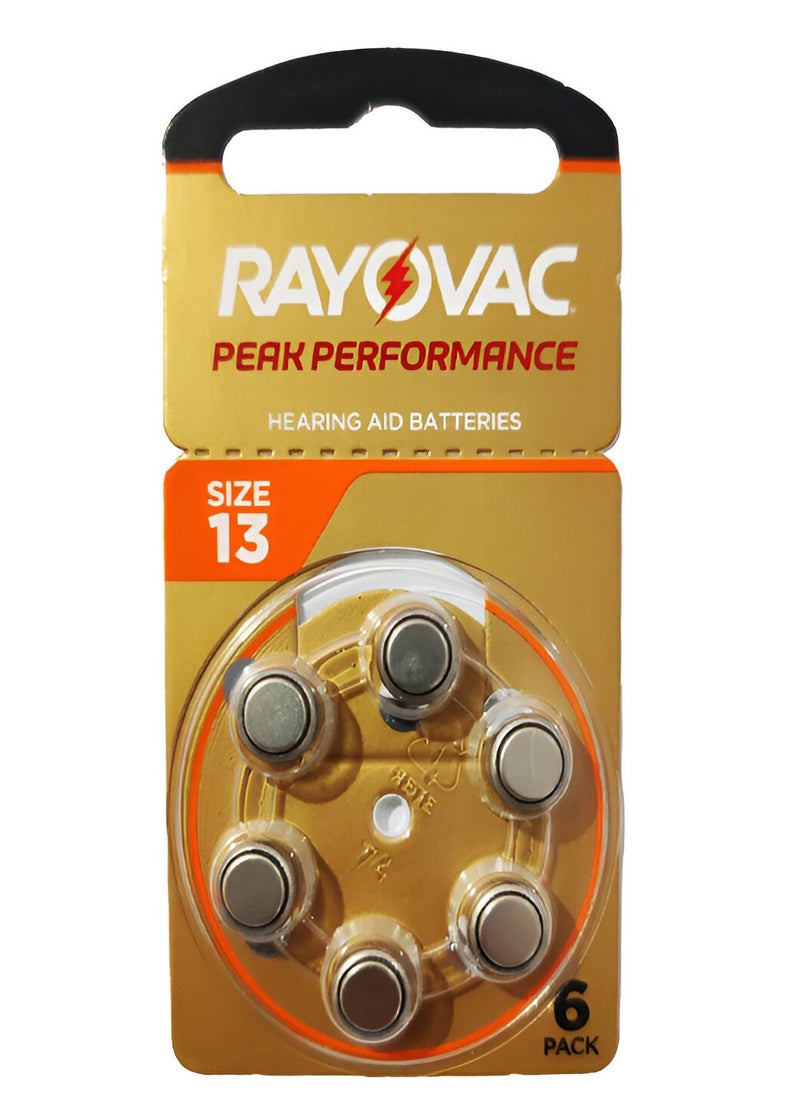 Rayovac 6 Pcs Peak Performance Size 13 Hearing Aid Batteries