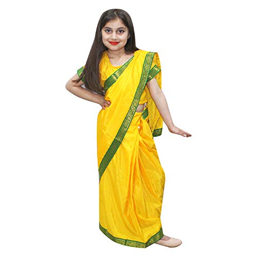 Kaku Fancy Dresses Polyester Indian Wear Pre-Stiched Saree With Blouse -Yellow, 7-8 Years, For Girls - Image 4
