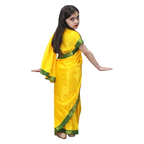 Kaku Fancy Dresses Polyester Indian Wear Pre-Stiched Saree With Blouse -Yellow, 7-8 Years, For Girls - Image 3