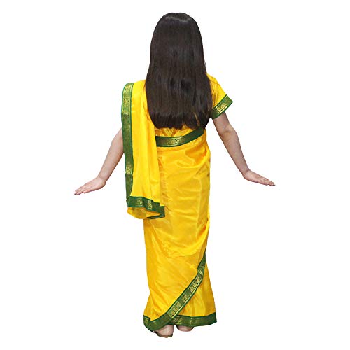 Kaku Fancy Dresses Polyester Indian Wear Pre-Stiched Saree With Blouse -Yellow, 7-8 Years, For Girls - Image 2
