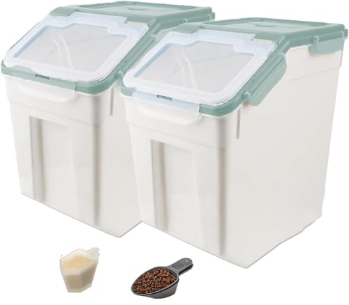 YXQ Rice Storage Container 2 Pack 50 lb Flour Storage Container with Wheels, BPA Free Food Storage Container with Measuring Cup Dog Cat Food Bin Set for Dry Food Sugar, Cereal-Green - Image 1