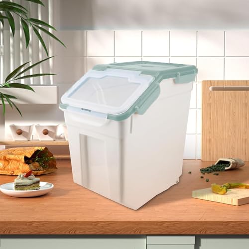 YXQ Rice Storage Container 2 Pack 50 lb Flour Storage Container with Wheels, BPA Free Food Storage Container with Measuring Cup Dog Cat Food Bin Set for Dry Food Sugar, Cereal-Green - Image 5