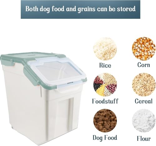 YXQ Rice Storage Container 2 Pack 50 lb Flour Storage Container with Wheels, BPA Free Food Storage Container with Measuring Cup Dog Cat Food Bin Set for Dry Food Sugar, Cereal-Green - Image 4