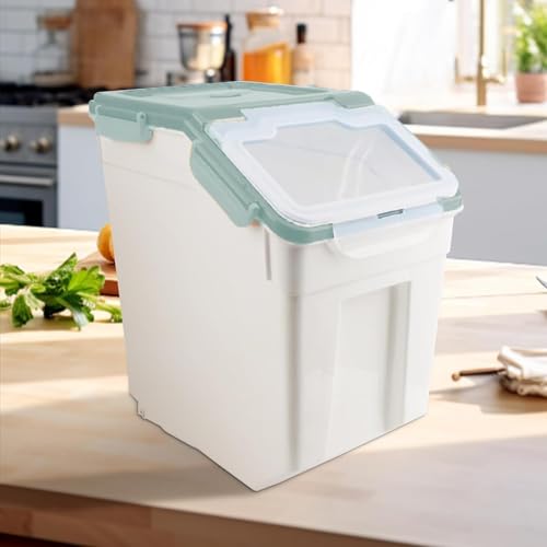 YXQ Rice Storage Container 2 Pack 50 lb Flour Storage Container with Wheels, BPA Free Food Storage Container with Measuring Cup Dog Cat Food Bin Set for Dry Food Sugar, Cereal-Green - Image 2