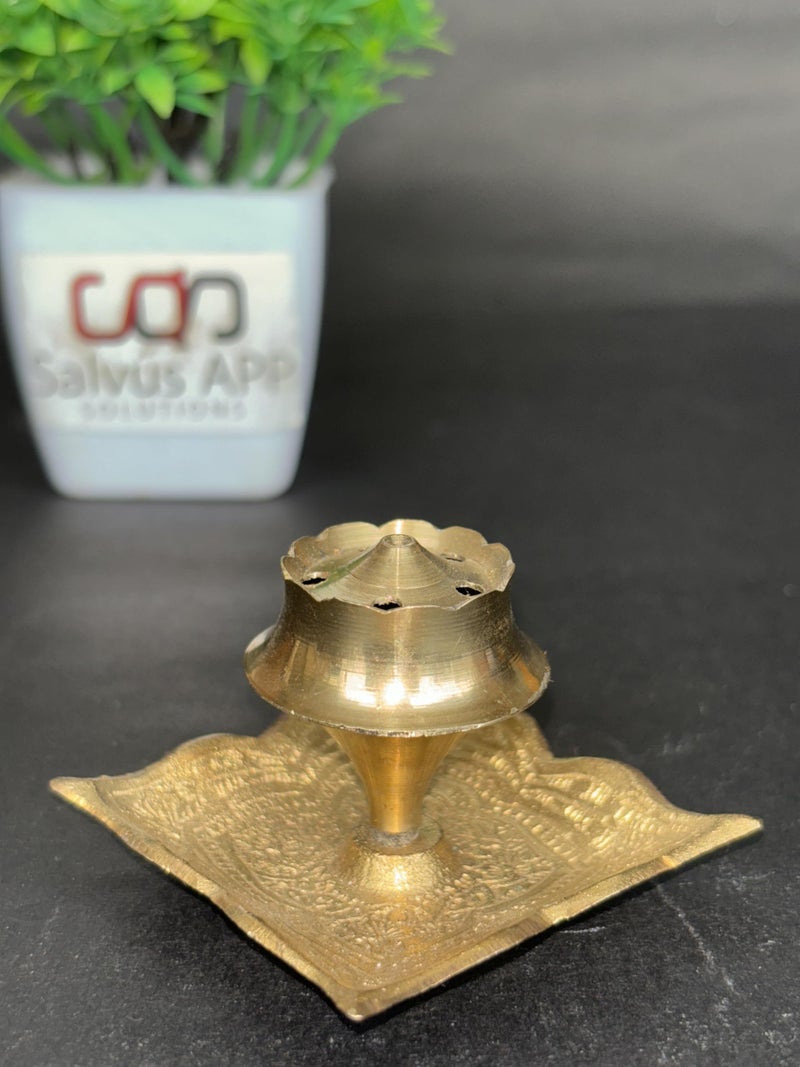 Salvus APP SOLUTIONS Brass Incense Holder with Plate for Pooja Room & Home Decor – Agarbatti Stand with Ash Catcher, Elegant Gold Finish, Durable & Easy to Clean - Image 1