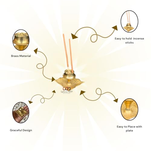 Salvus APP SOLUTIONS Brass Incense Holder with Plate for Pooja Room & Home Decor – Agarbatti Stand with Ash Catcher, Elegant Gold Finish, Durable & Easy to Clean - Image 3