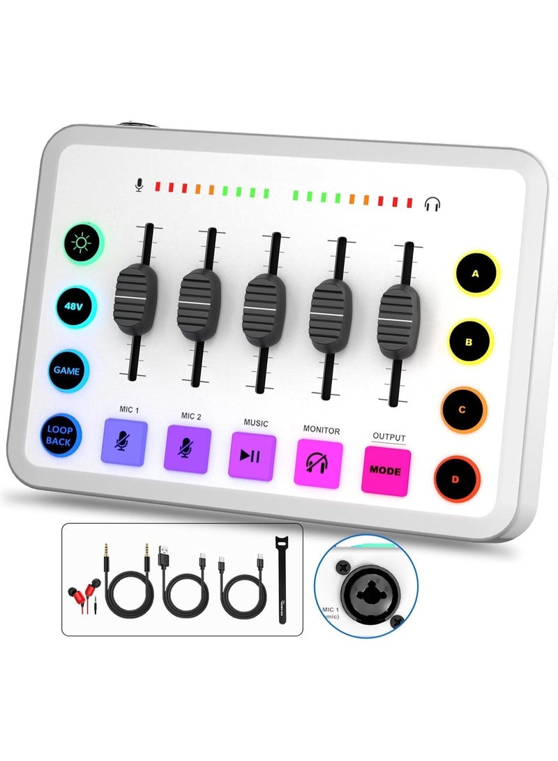 Gaming Audio Mixer, Live Streaming Sound Card RGB PC DJ Mixer with Individual Control, 48V Phantom Power, Sound Board Audio Interface for PC Phone, Podcast Equipment Bundle for Recording Youtube  - Image 1