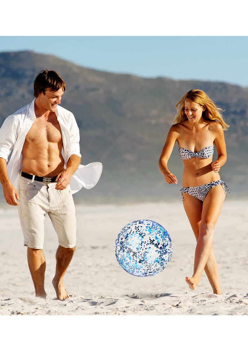 SOLARAE Inflatable Beach Ball, Color Confetti Transparent Pool Party Ball 40 cm Elastic Floating Water Toy Ball Water Play Blue Sequins Ball Suitable for Boys and Girls Summer Beach, Pool (8 Pieces) - Image 3
