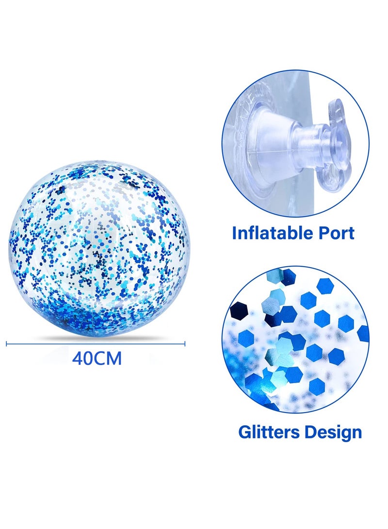 SOLARAE Inflatable Beach Ball, Color Confetti Transparent Pool Party Ball 40 cm Elastic Floating Water Toy Ball Water Play Blue Sequins Ball Suitable for Boys and Girls Summer Beach, Pool (8 Pieces) - Image 4