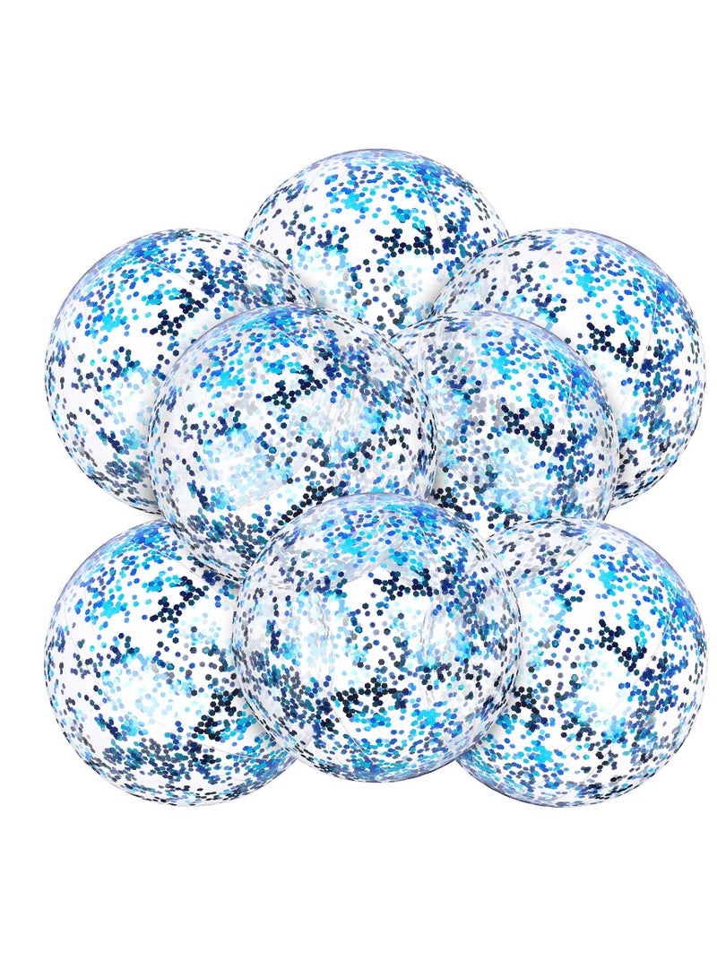 SOLARAE Inflatable Beach Ball, Color Confetti Transparent Pool Party Ball 40 cm Elastic Floating Water Toy Ball Water Play Blue Sequins Ball Suitable for Boys and Girls Summer Beach, Pool (8 Pieces) - Image 1