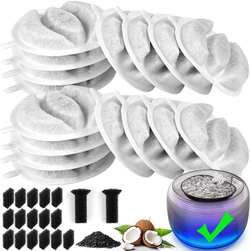 Kastty Cat Fountain Filter Replacement  35L Activated Carbon Fountain Filter 16 Pack With 2 Cotton
