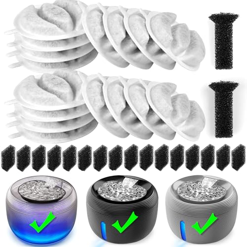 Kastty Cat Water Fountain Filter Replacement 35L Cat Water Filter Made of Activated Carbon and PP Cotton16 Pet Water Fountain Filter 16 Pack Replacement Pump with 2 Soundabsorbing CottonL04 - Image 1