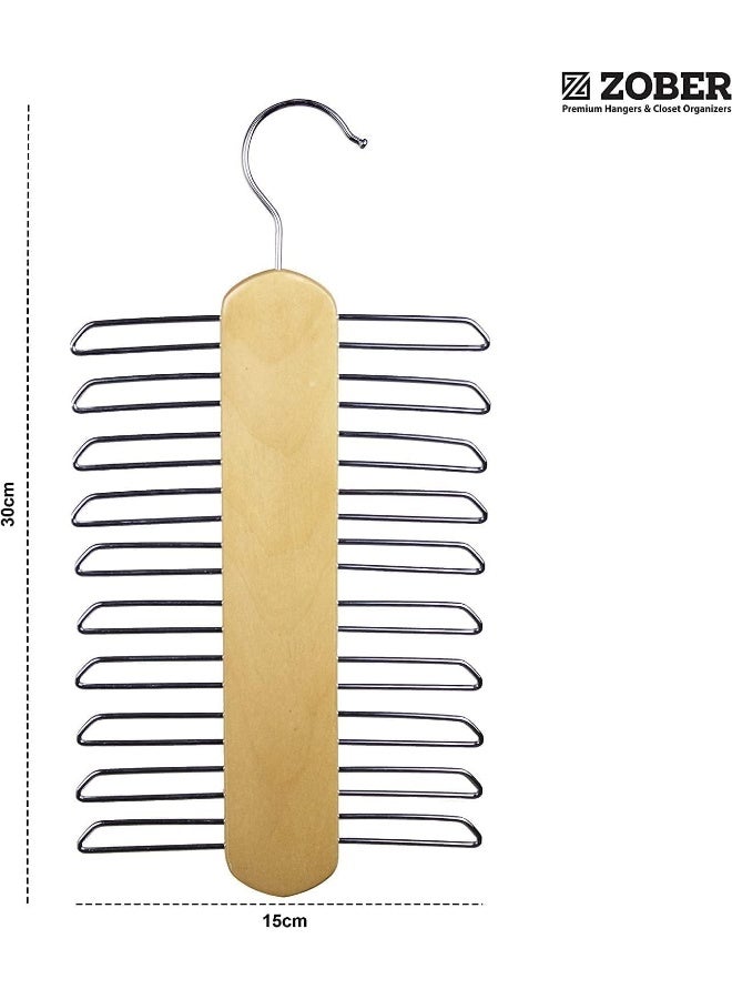ZOBER Wooden Tie Hanger | Belts | Ties and Scarfs Organizer | High Grade Wood belt hanger | Non-Slip & Rotable hook | Space-Saving Tie Organizer - Image 4