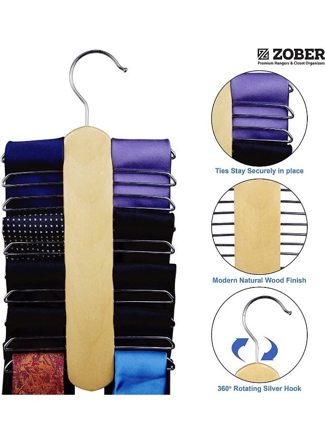 ZOBER Wooden Tie Hanger | Belts | Ties and Scarfs Organizer | High Grade Wood belt hanger | Non-Slip & Rotable hook | Space-Saving Tie Organizer - Image 3