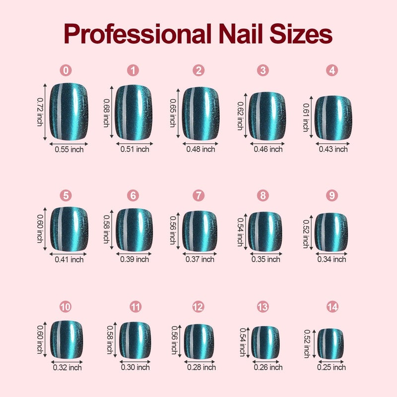 Plauva 150Pcs Cat Eye Press on Nails Short Square, Plauva Soft Gel Fake Nails, Glossy Glitter Cat Eye Nail Tips for Women and Girls Stick On Nails in 15 Sizes - Image 5