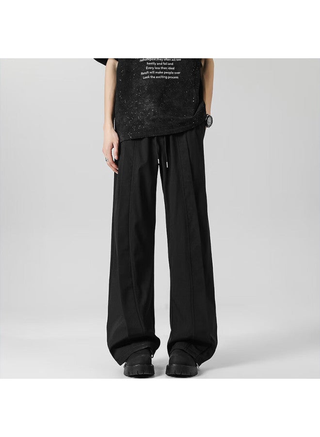 Homlean American-style Pleated Casual Pants For Men, Spring And Summer Straight-leg Wide-leg Ice Silk Cool-feeling Versatile Sweatpants Jc08 Black 3XL - Image 2