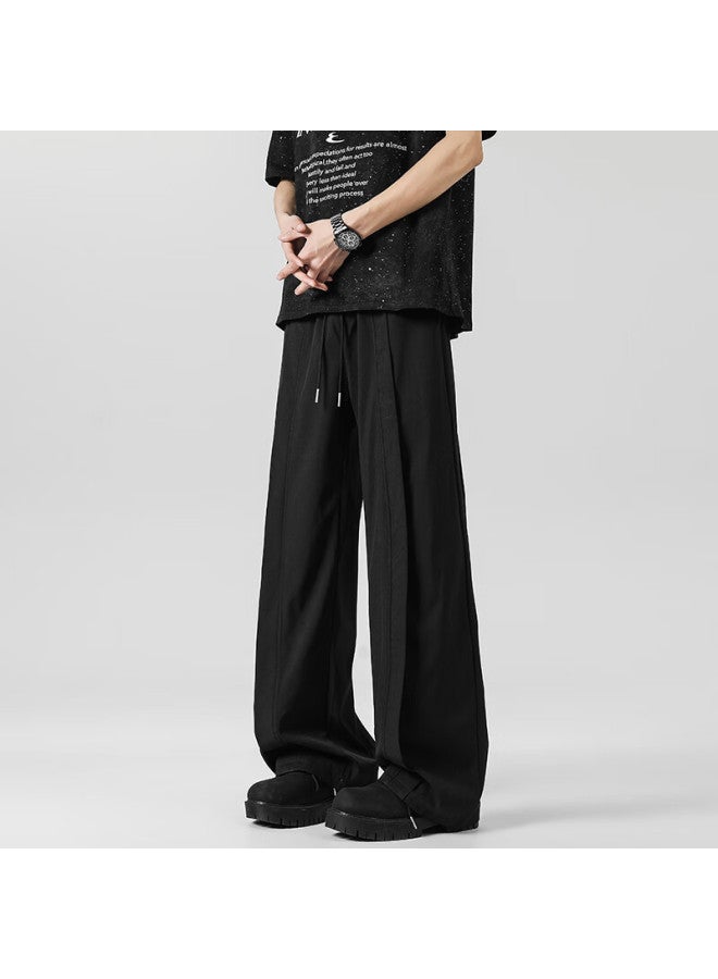 Homlean American-style Pleated Casual Pants For Men, Spring And Summer Straight-leg Wide-leg Ice Silk Cool-feeling Versatile Sweatpants Jc08 Black 3XL - Image 5