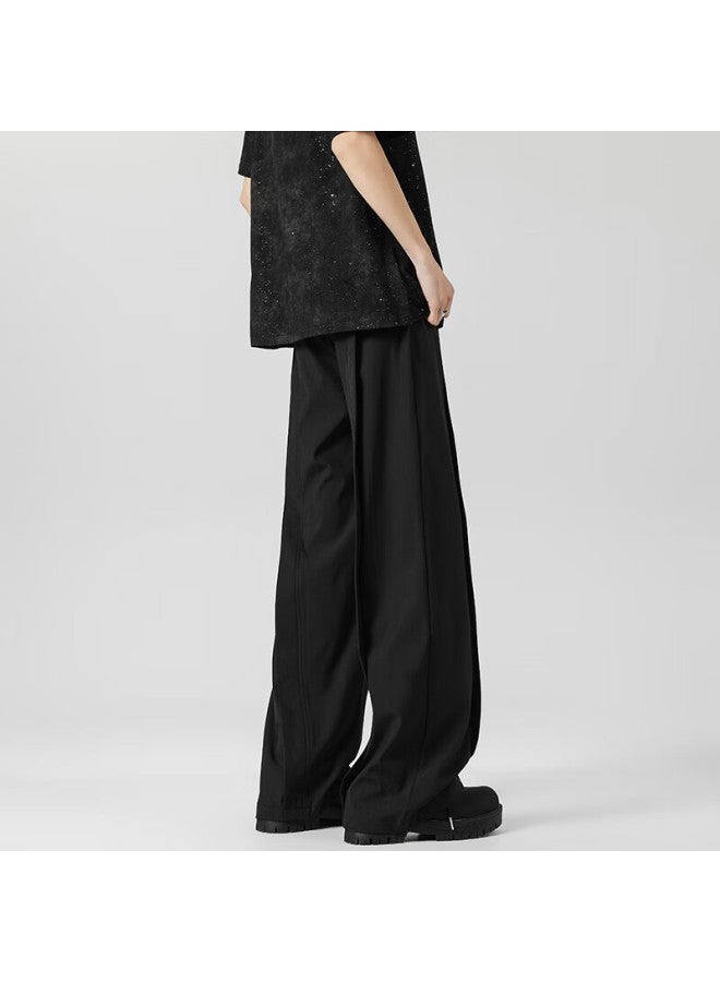 Homlean American-style Pleated Casual Pants For Men, Spring And Summer Straight-leg Wide-leg Ice Silk Cool-feeling Versatile Sweatpants Jc08 Black 3XL - Image 4