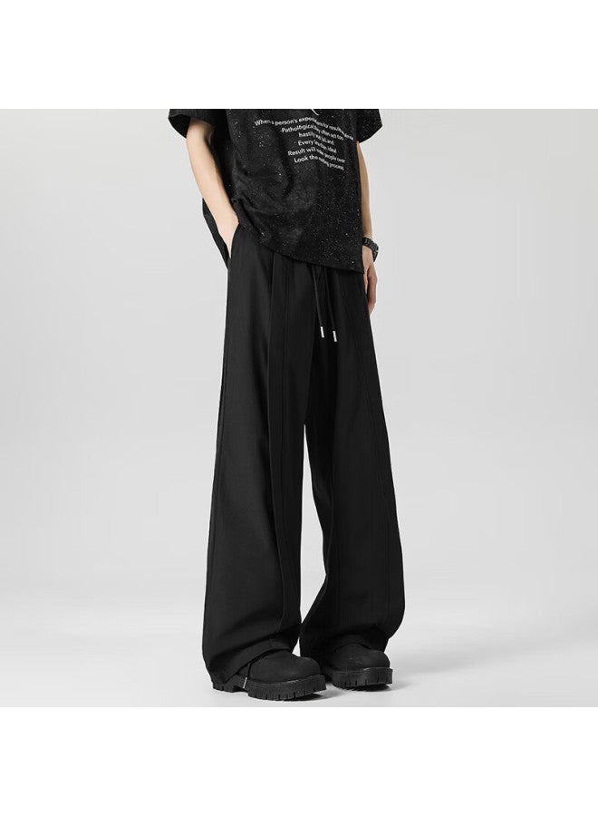Homlean American-style Pleated Casual Pants For Men, Spring And Summer Straight-leg Wide-leg Ice Silk Cool-feeling Versatile Sweatpants Jc08 Black 3XL - Image 3