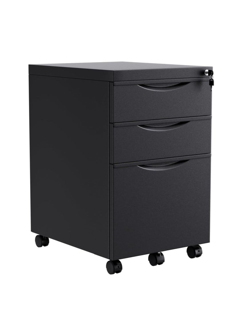 Protector 3 Drawer File Cabinet with Lock, Under Desk Metal Filing Cabinet for Home Office,Lockable Rolling File Cabinet with 2 Keys , Fully Assembled (BLACK) - Image 1