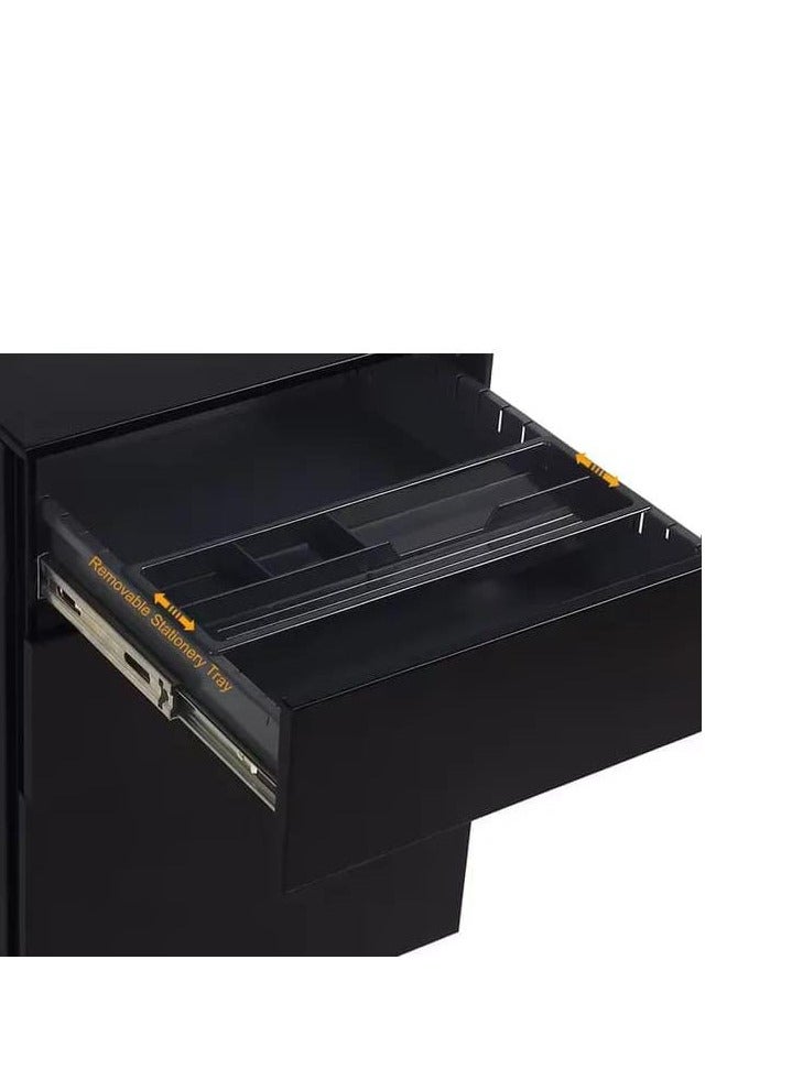 Protector 3 Drawer File Cabinet with Lock, Under Desk Metal Filing Cabinet for Home Office,Lockable Rolling File Cabinet with 2 Keys , Fully Assembled (BLACK) - Image 2