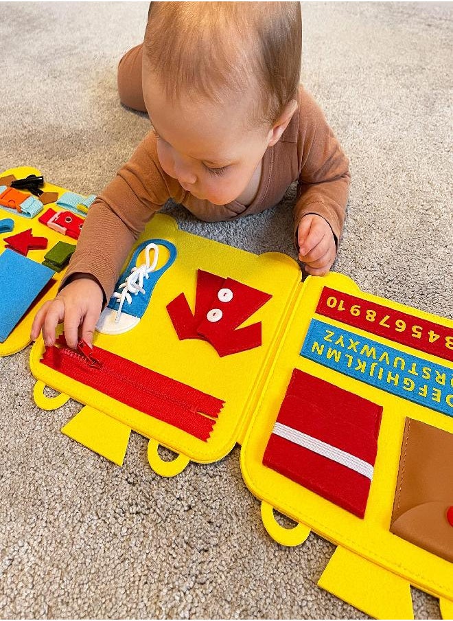 BabyBibi - Felt Train Busy Board for Toddlers 2-4 Year Old - Montessori Busy Board with 22 Sensory Toys to Fine Motor Skills - Toddler Travel Toys - Image 1