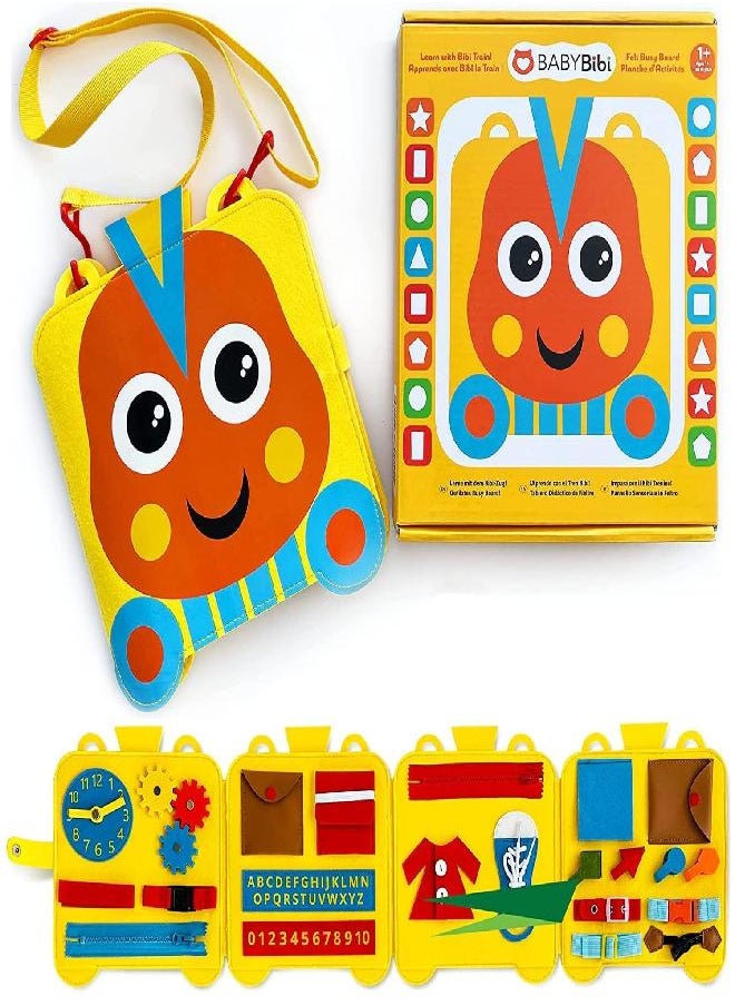 BabyBibi - Felt Train Busy Board for Toddlers 2-4 Year Old - Montessori Busy Board with 22 Sensory Toys to Fine Motor Skills - Toddler Travel Toys - Image 1
